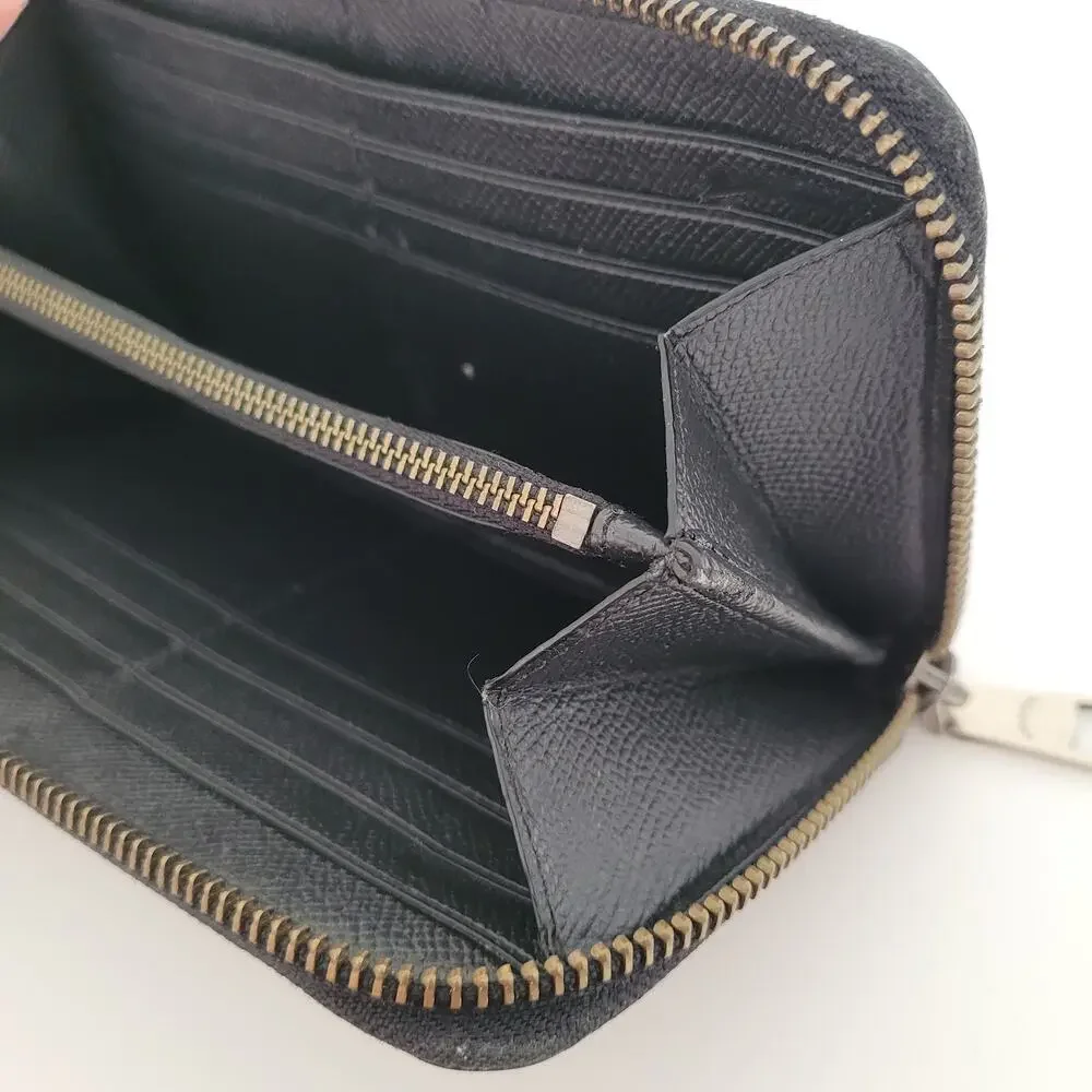 COACH New York Crossgrain‎ Leather Zip Around Wallet Clutch Black Long